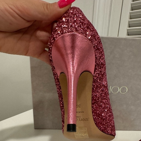 Jimmy Choo Agnes Coarse Glittered Heels Dragon Fruit Size 36.5 - Picture 7 of 11